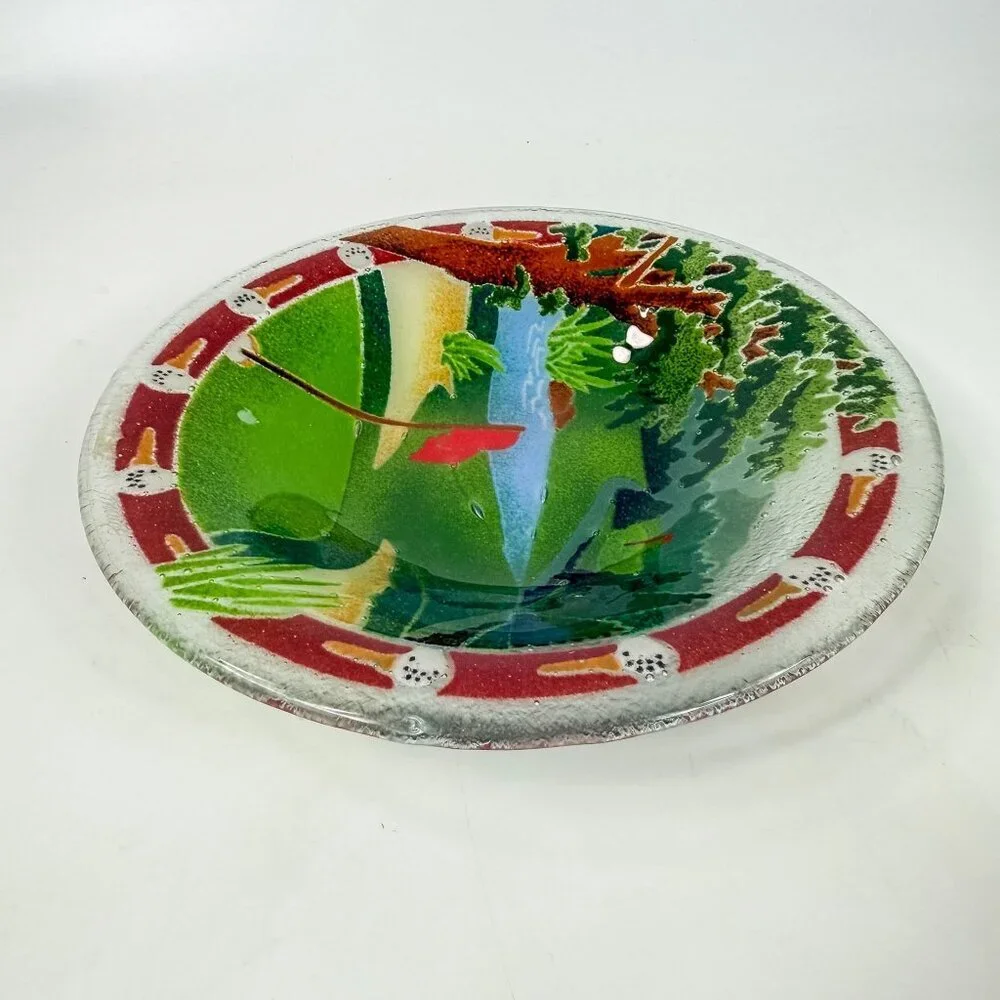 Peggy Karr Handcrafted Glass Bowl Golf Course Design 8.5